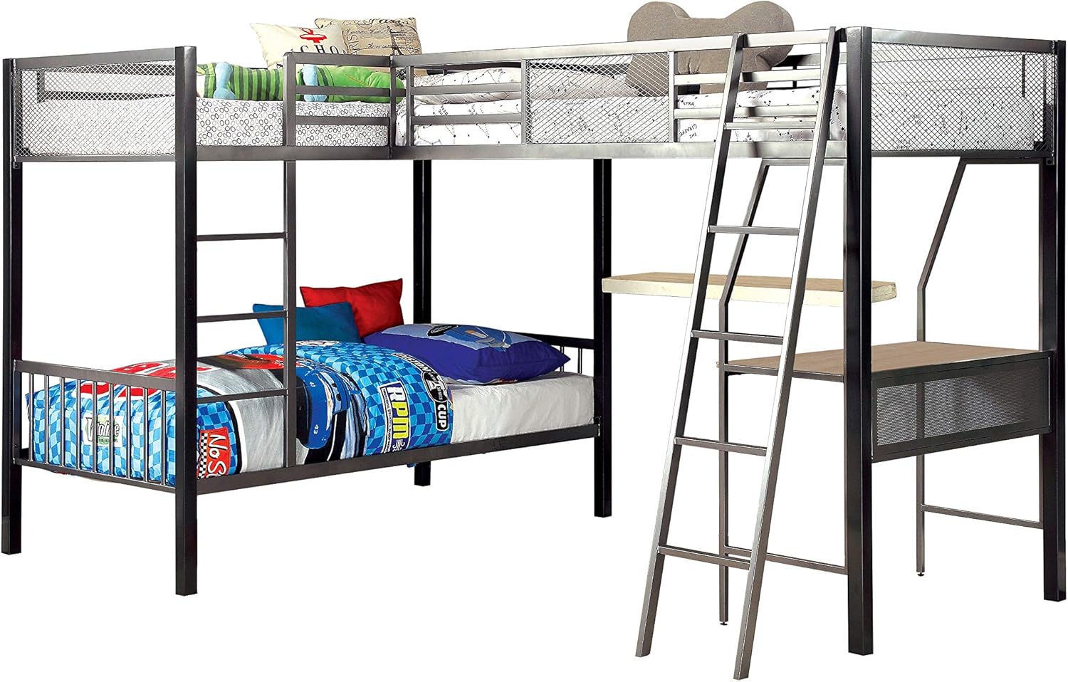 247SHOPATHOME Taylan Triple Bunk Bed, Double, Silver