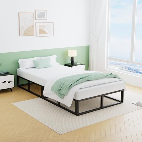 10 Inch Twin XL Metal Bed Frame Round Corner Low Platform Bed Frames 3500 LBS Heavy Duty Steel Slats Support Mattress Foundation No Box Spring Needed, Noise Free, Easy Assembly, Black