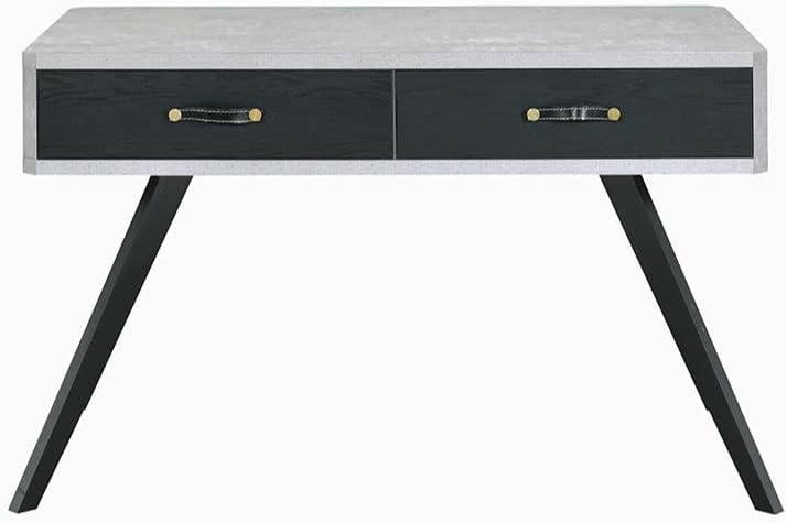 Acme Magna Wooden Writing Desk with 2 Drawers in Faux Concrete and Black