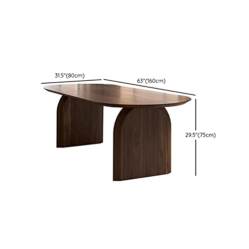 Brown Soild Wood Dining Table BIGMAII Farmhouse Oval Dinette Table Rustic Wooden Kitchen Table with Double Pedestal for Dining Room - 55