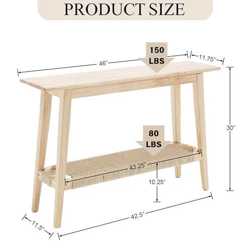 Black Entryway Table with Rattan Storage Shelf 46