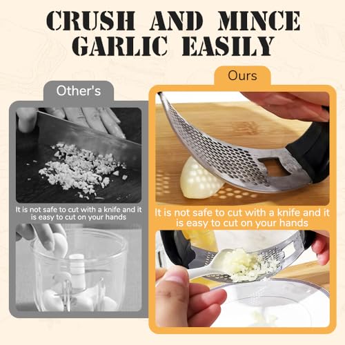 2024 New Kitchen Garlic Presser, Stainless Steel Garlic Presser Garlic Press Rocker Heavy Duty Garlic Mincer Garlic Chopper, Garlic Mincer Crusher Kitchen Gadgets for Smash Garlic (1PC)