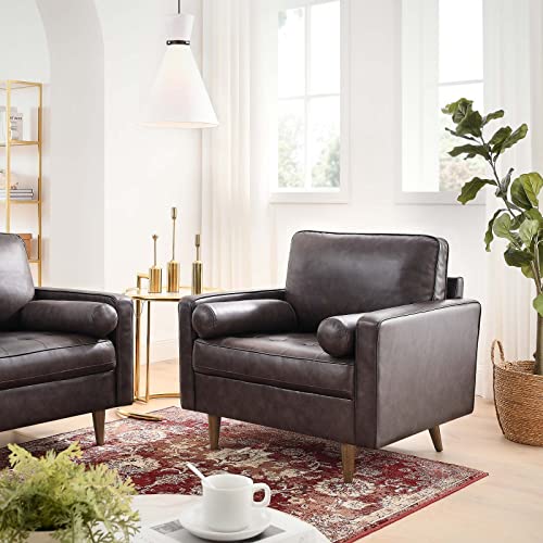 Modway Valour Leather Tufted Accent Armchair in Brown