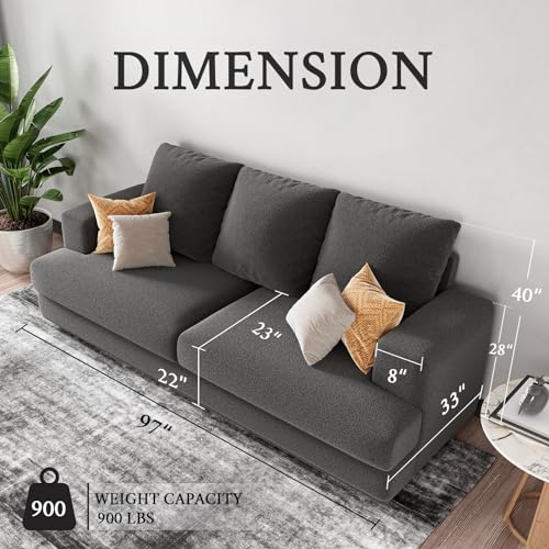 VanAcc Sofa, 3 Seater Comfy Couch Sofa- Extra Deep Seated Oversized Sofa, 97