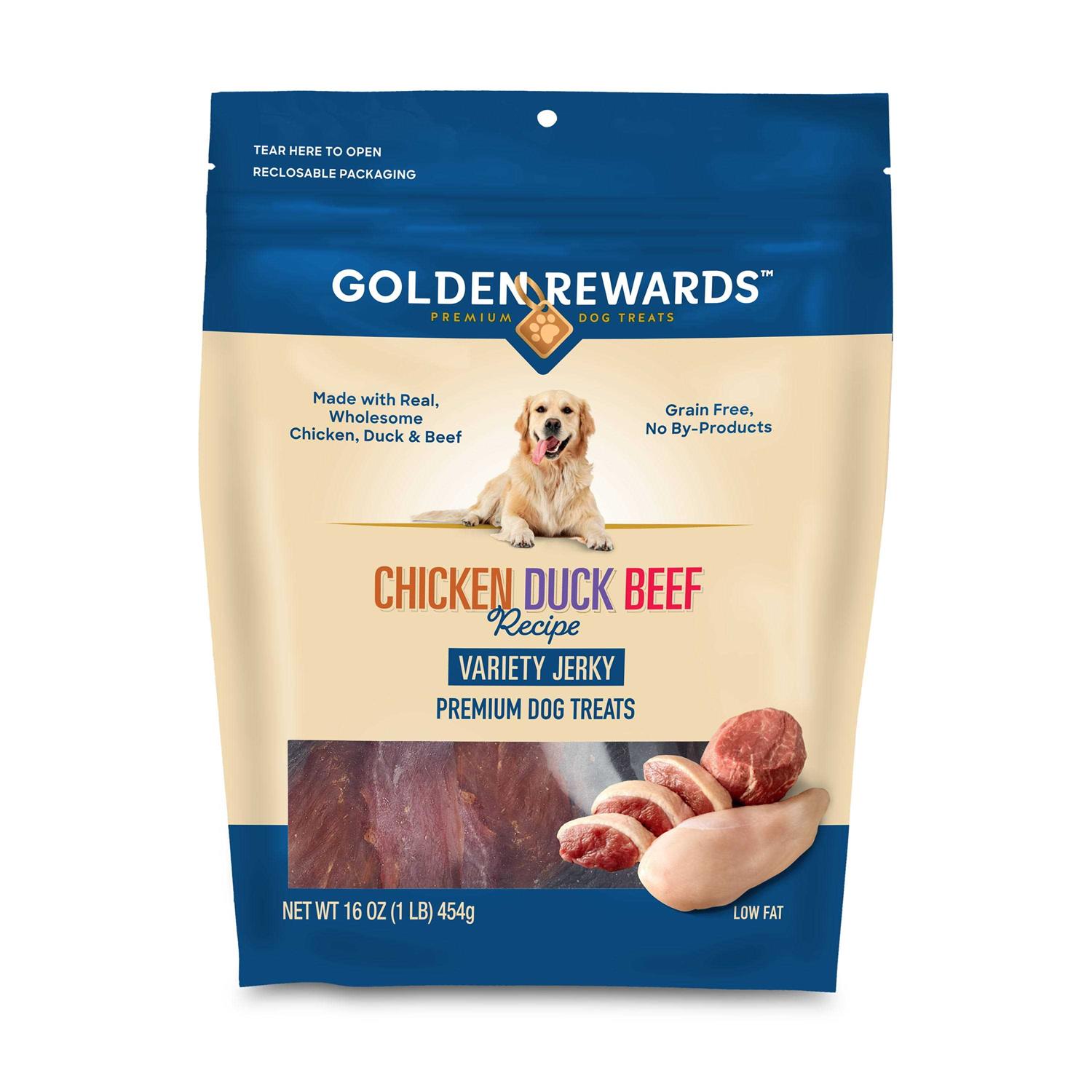 Golden Rewards Chicken Duck & Beef Jerky Recipe Dog Treats Variety Pack - Pet Supplies online store