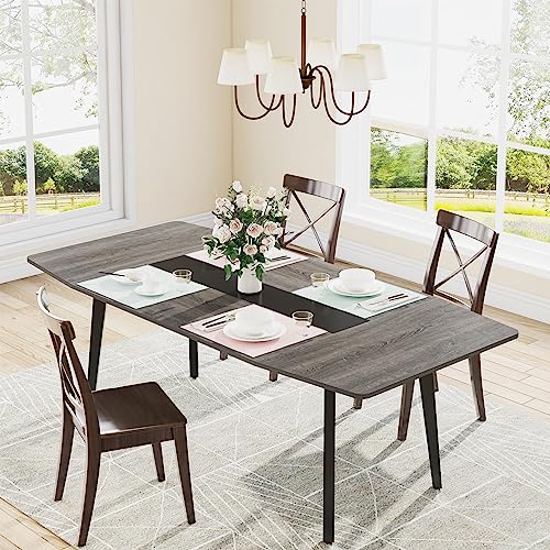 Tribesigns Dining Table for 6-8 People, 70.8 Inches Large Kitchen Table with Metal Legs, Wood Dining Room Table for Kitchen, Family Gathering (White)