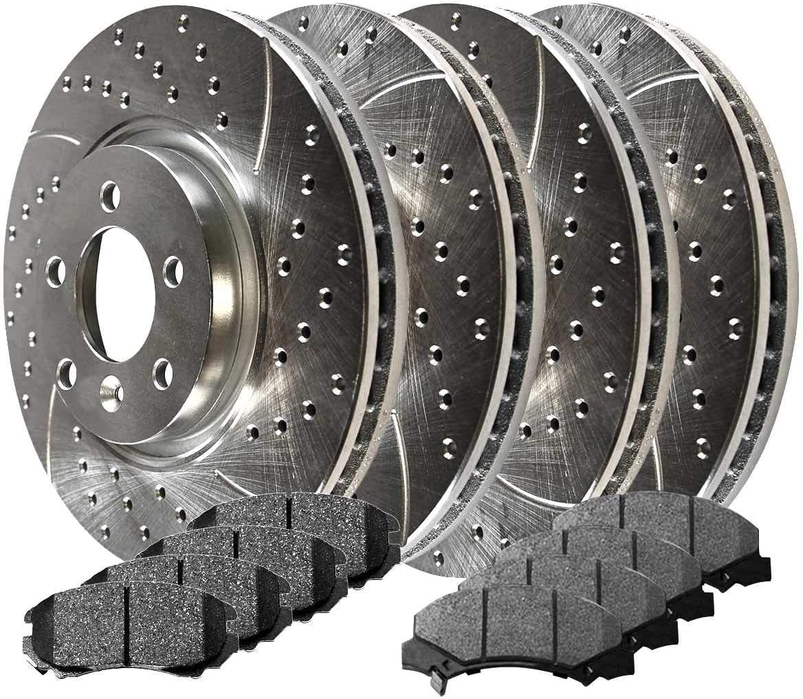 AutoShack Front and Rear Drilled and Slotted Brake Kit Rotors Silver and Performance Ceramic Pads Set of 4 Replacement for 2010-2017 Chevrolet Equinox 2010-2017 GMC Terrain V6 4WD AWD FWD BRKPKG038558