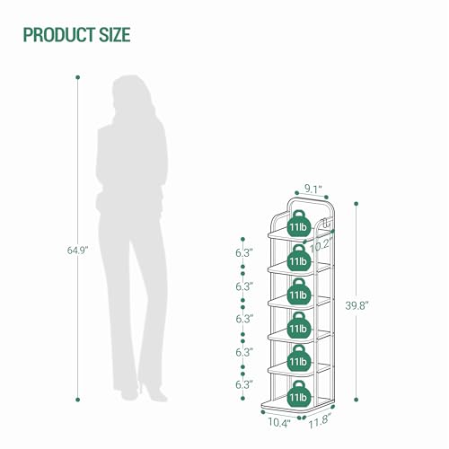 Vertical Shoe Rack, Shoe Shelves, Wood Shoe Organizer for Closet, Entryway, Shoe Tower for Small Spaces, Free Standing, Adjustable, with 2 Hooks, 8 Tier Black SR04304B