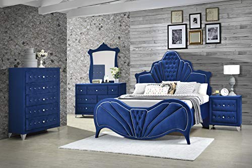 Acme Dante Queen Upholstered Panel Bed in Blue Velvet