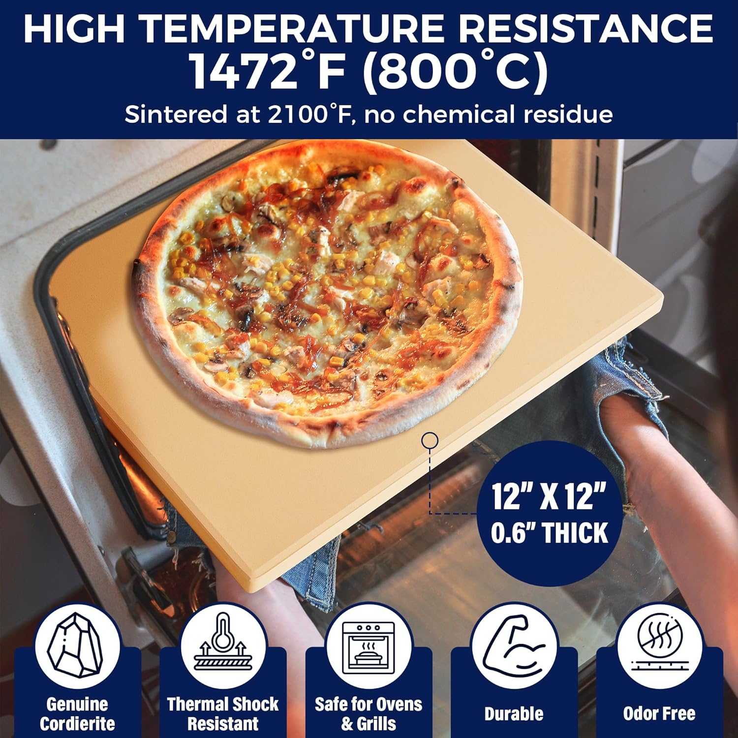 Pizza Stone for Grill and Oven - Cordierite Pizza Baking Stone for Frozen Pizza with 0.6