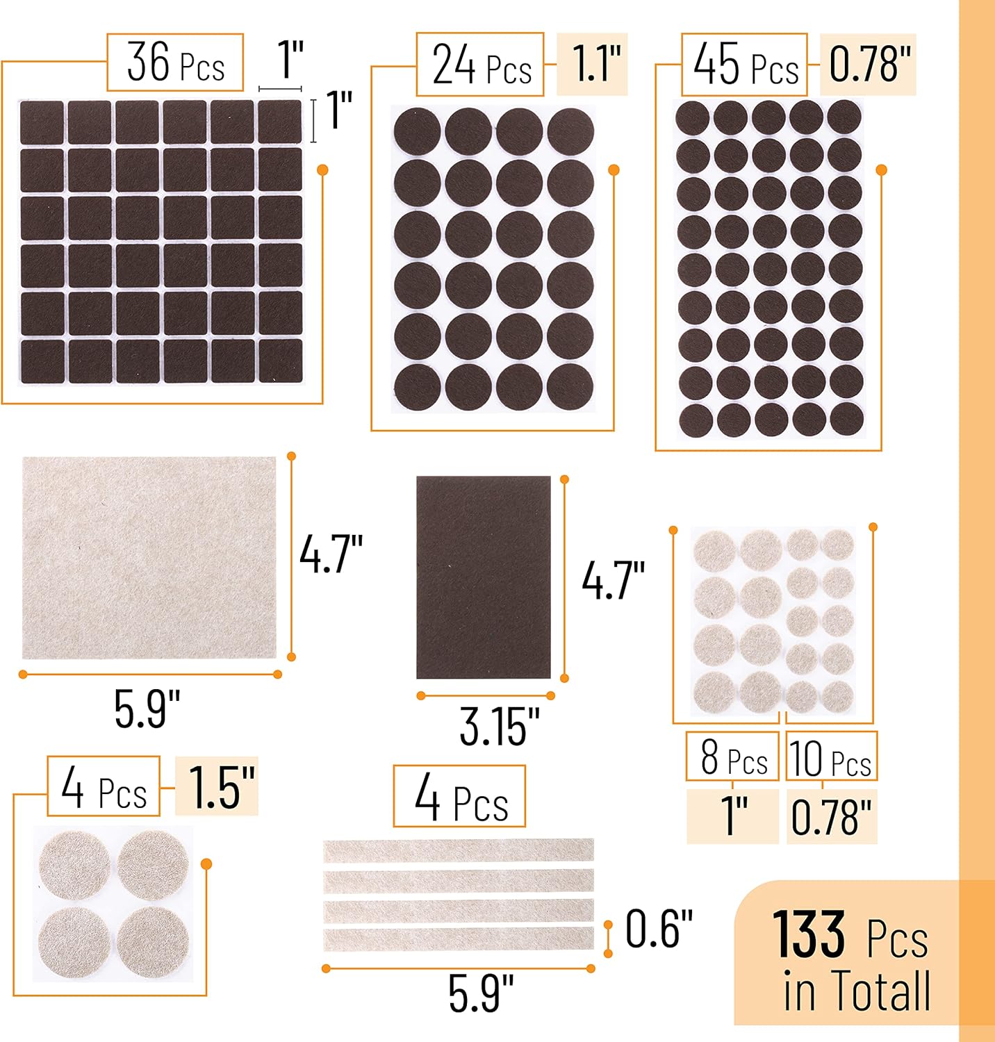 Mr. Pen- Felt Furniture Pads, 133 Pcs, Chair Leg Floor Protectors, Felt Furniture Pads for Hardwood Floors, Furniture Sliders for Hardwood Floors, Furniture Felt Pads, Floor Protectors for Chairs.