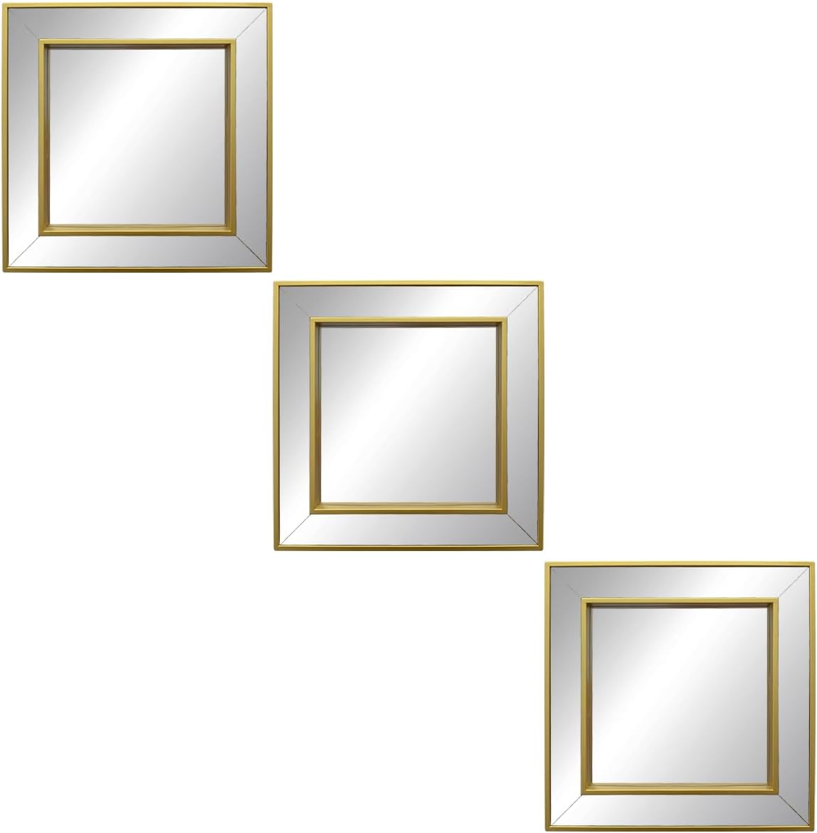 Cute Wall Mirror with Double Square Shaped Set of 3 Mini Wall Hanging Mirror Boho Home Decor for Apartment Living Room，Bedroom&Bathroom Ideas