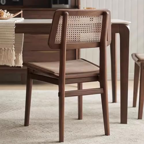 Office Chair Solid Wood Armless Dining Chair with Upholstered Dining Chair Rattan Backrest Study Chair Walnut Office Chair Office Computer Desk Chair