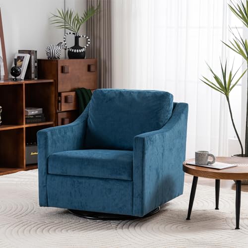Modern Large Swivel Armchair，24“ Thickened Linen Upholstered Seat，Comfort 360° Swivel Solid Wood Living Room Accent Chairs for Adults (Gray)