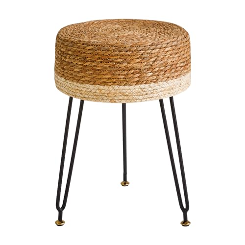 YMYNY Footstool Natural Seagrass Hand Weave, Vanity Makeup Stool, Pastoral Style, Padded Foot Rest with Metal Legs, Foot Rest Sofa Stool, for Living Room, 12.59