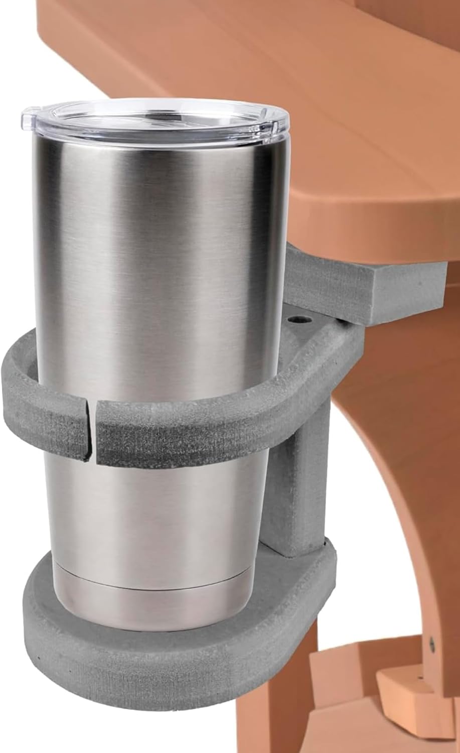 Southern Homewares Adirondack Chair Cup Holder Attachment, Durable Poly Lumber, Adjustable, Ideal for Your Polywood Outdoor Furniture, Light Grey