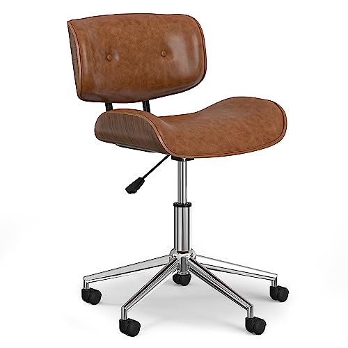 SIMPLIHOME Foley 23 Inch Swivel Adjustable Executive Computer Faux Leather Office Chair in Distressed Blue, For the Office and Study