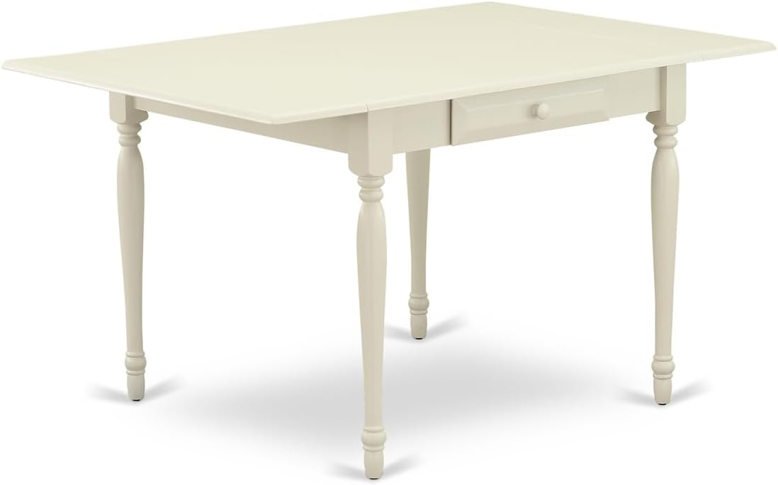 Renaissance Revival 5 Pc Wood Dining Table Set - Robust Two 9-Inch Drop Down Leaves Hardwood Dinette Table and 4 Wooden Seat Dining Chairs, Linen White Finish