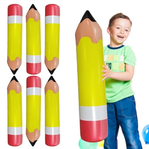 6 27.5 Inch Giant Inflatable Pencil Balloon, back to school inflatable decorations, Large Inflatable Pencil Classroom Decoration, for Birthday Back to School Graduation Favors