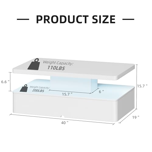 Contemporary Coffee Tables for Living Room, LED Coffee Table with Rounded Corner in 16 Colors, High Gloss 2 Tiers Table with Hidden Power Supply