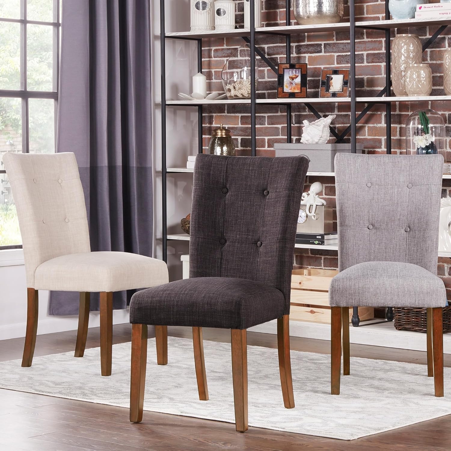 Inspire Q Hutton Upholstered Dining Chairs (Set of 2) by Classic Side Chairs Beige Linen Veneer, Rubberwood Leather Faux Leather