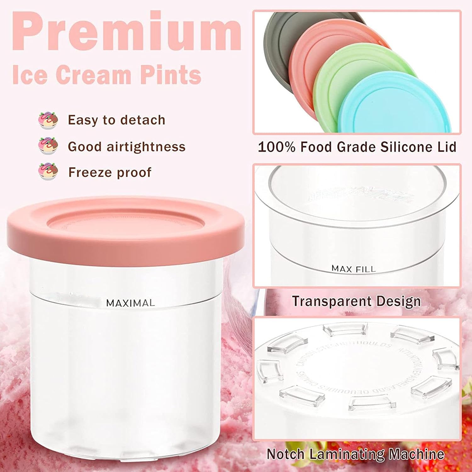 Creami Deluxe Pints, for Ninja Creamy Pints, Ice Cream Containers Pint Bpa-Free,Dishwasher Safe for NC301 NC300 NC299AM Series Ice Cream Maker