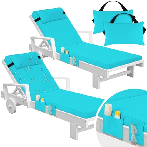 2 Set Waterproof Chaise Lounge Cushions with Pillows and Storage 72 x 21 x 3 Inch Outdoor Seat Cushion Lounge Chair Cushion Outside Couch Cushion for Lawn Outdoor Patio Furniture (Beige)