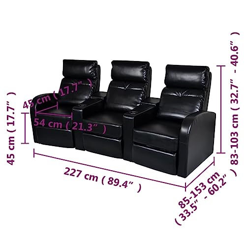 3-Seater Home Theater Recliner Sofa Black Faux Leather,Modern Reclining Sofa: Comfort and Style for Your Space Living Room Furniture