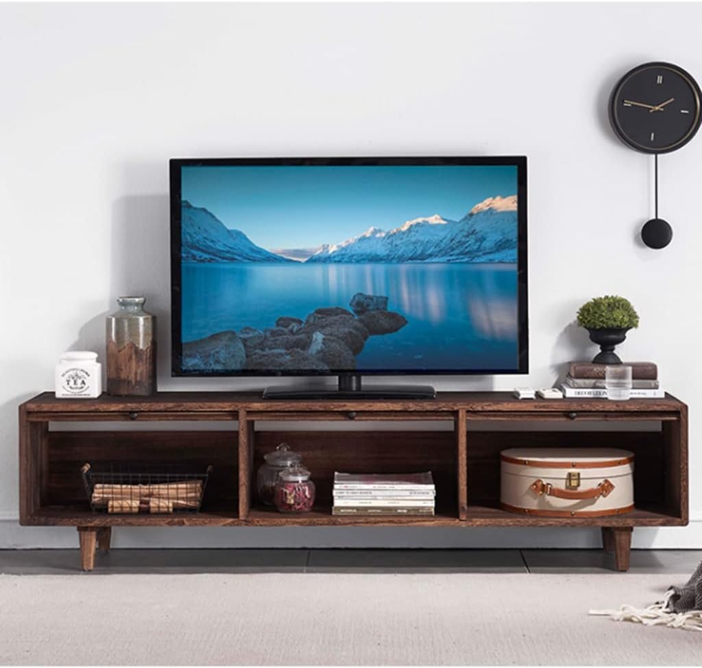 TV Cabinet with Slide Up-down Door, Retro TV Stand with Storage Cabinet, TV Console Table & Industrial Entertainment Center for Living Room 59 * 14.1 * 17.7 Inches