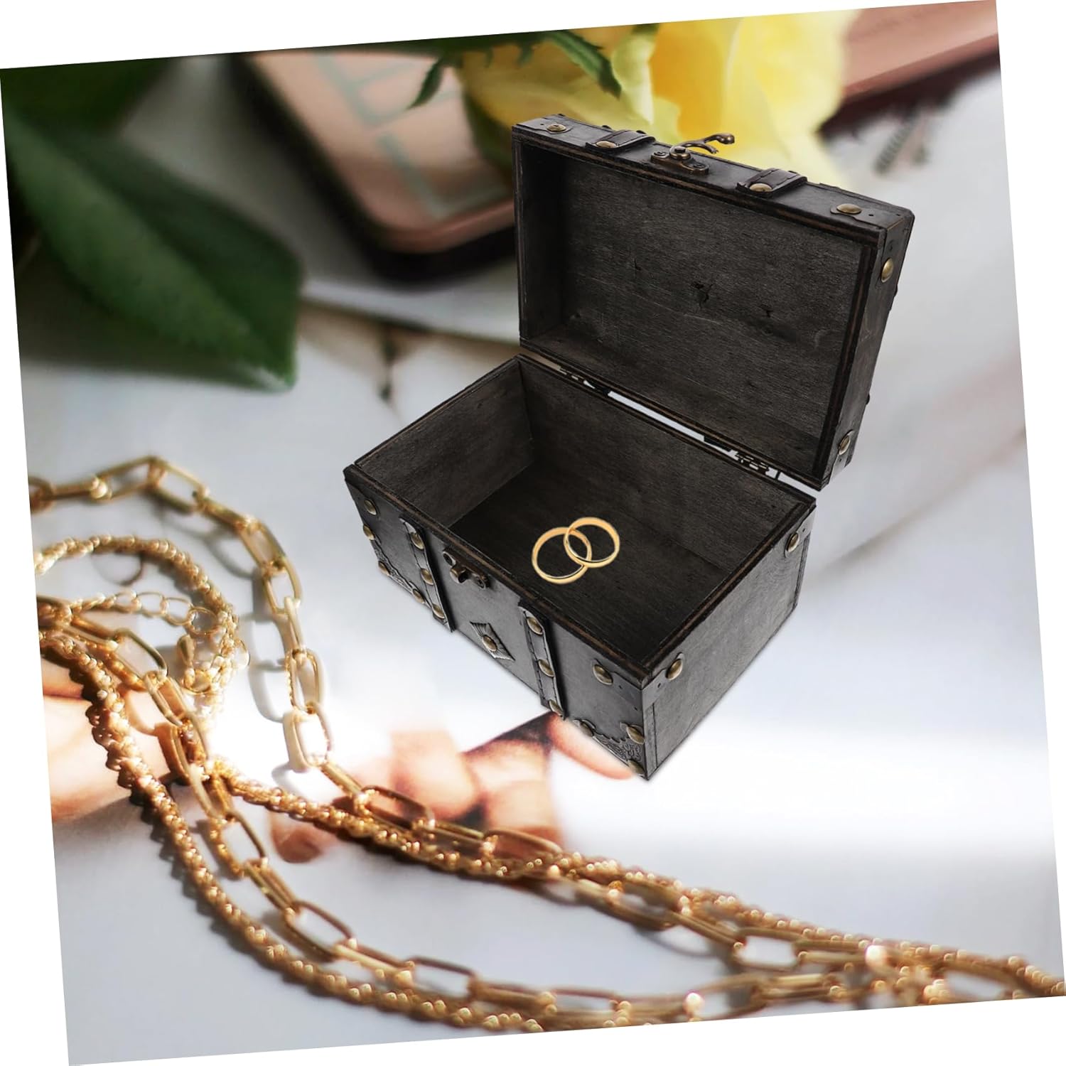 ABOOFAN Box Box Wooden Retro Treasure Chest Vanity Jewelry Case Wooden Storage Chest Storage Chests and Trunks Pirate Jewelry Antique Jewlery Trinket Case Girl Handheld Trinkets