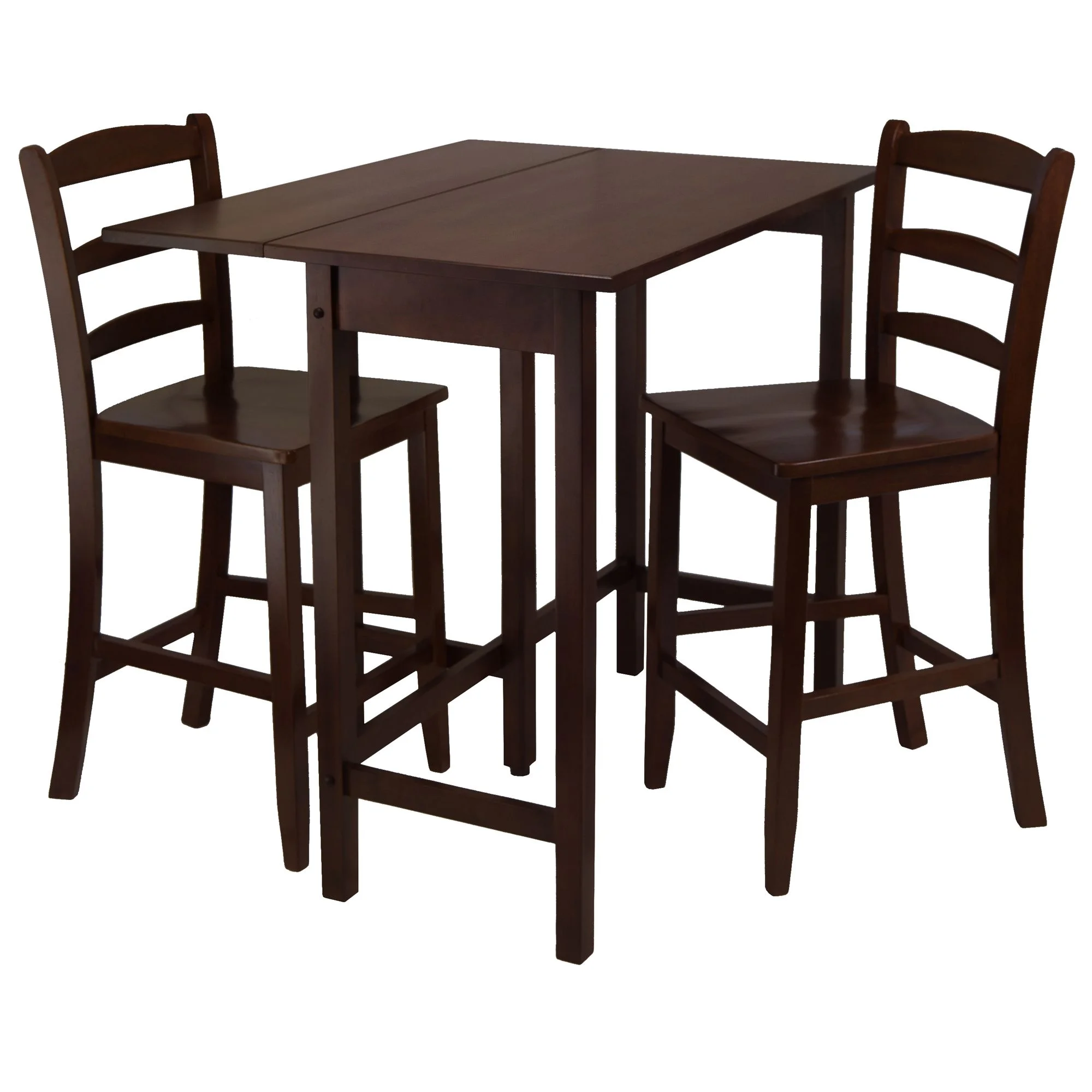 Winsome Wood Lynnwood 3-Pc Set, Drop Leaf Table & 2 Ladder Back Counter Stools, Walnut Finish