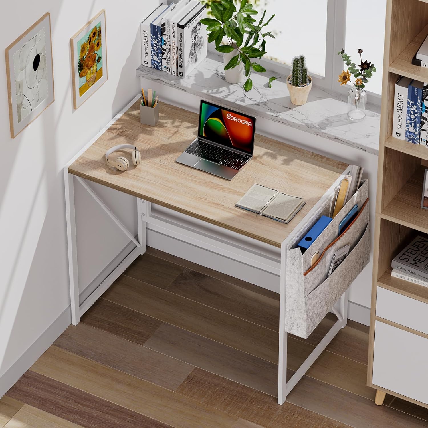 Coavas 31.5 inch Folding Desk No Assembly Required, Small Foldable Desk 31.5 Inch for Small Space