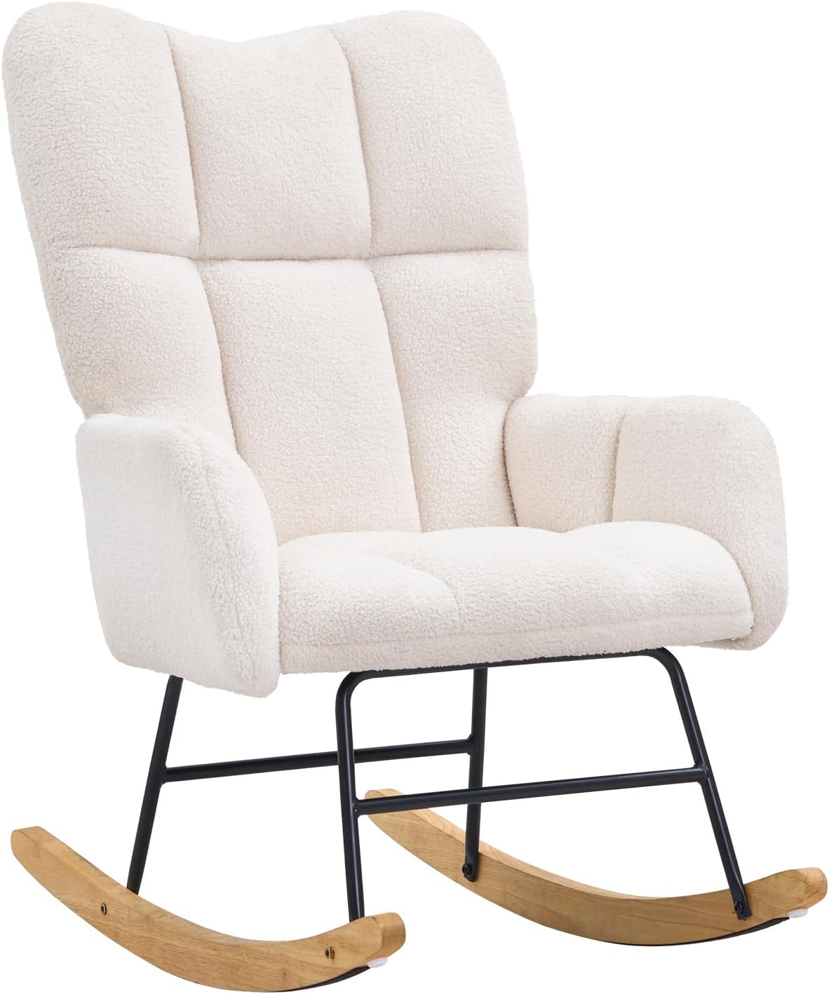 VEVOR Nursery Rocking Chair Features a Comfortable Soft Seat and Supportive High Backrest, Teddy Fabric, Upholstered Glider for Bedroom, Living Room, Holds up to 250 lbs, in Ivory White
