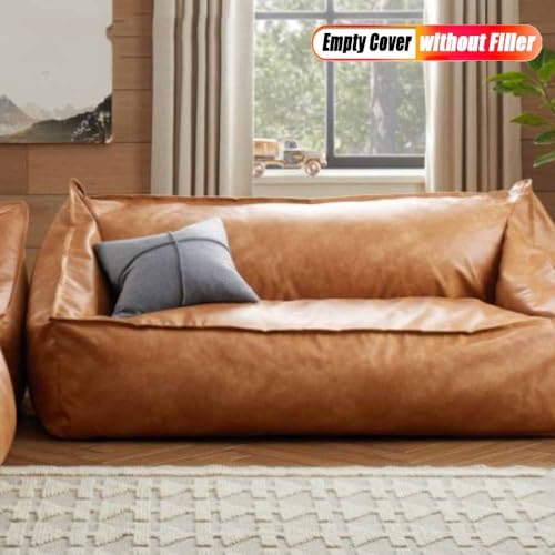 Bean Bag Chair Bean Bag Sofa Cover (No Filler) 2-seat PU Leather Bean Bag Cover Without Filler Beanbag Couch Sofa Bed Lounger No Filling (Color : Dust Yellow, Size : 2-seat-Empty Cover)