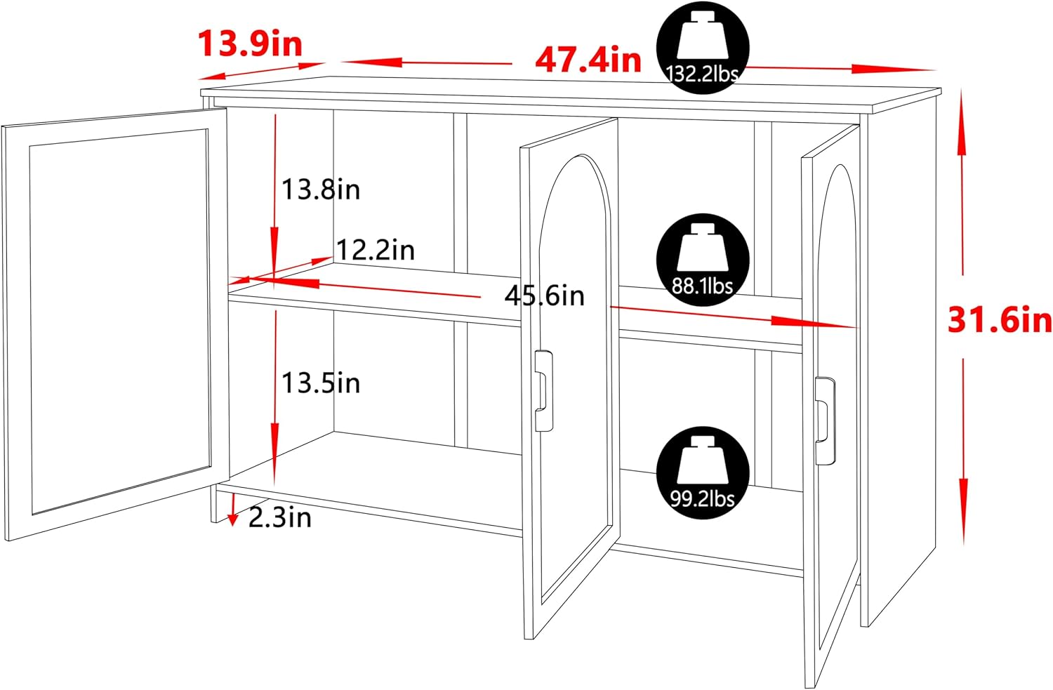 VEIKOU Buffet Cabinet with Storage, Sideboard Cabinet with Rattan Doors, 3-Door Bamboo Buffet Cabinet Accent Cabinet for Living Room, Entryway, Dining Room, Kitchen, Natural