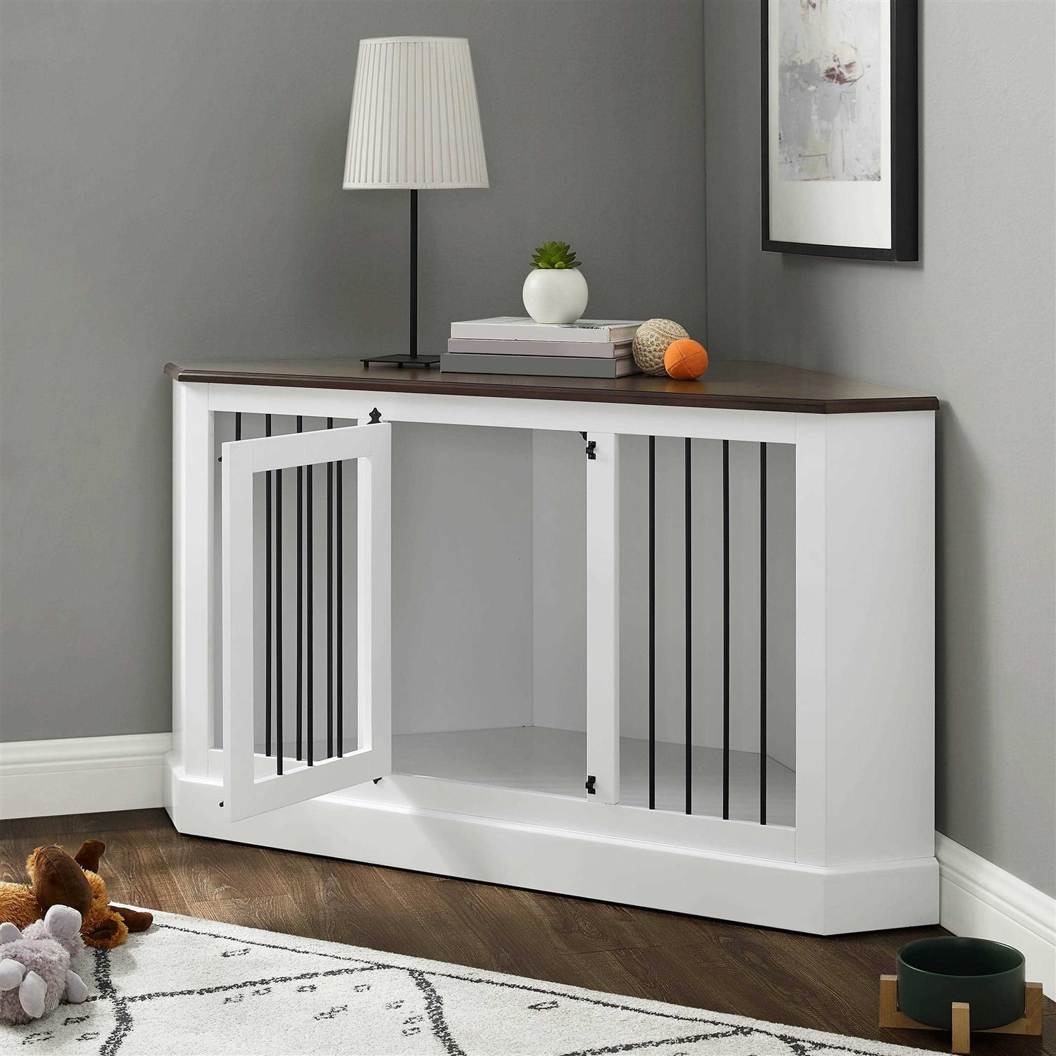 Crosley Winslow White Corner Credenza Dog Crate - Pet Supplies online store
