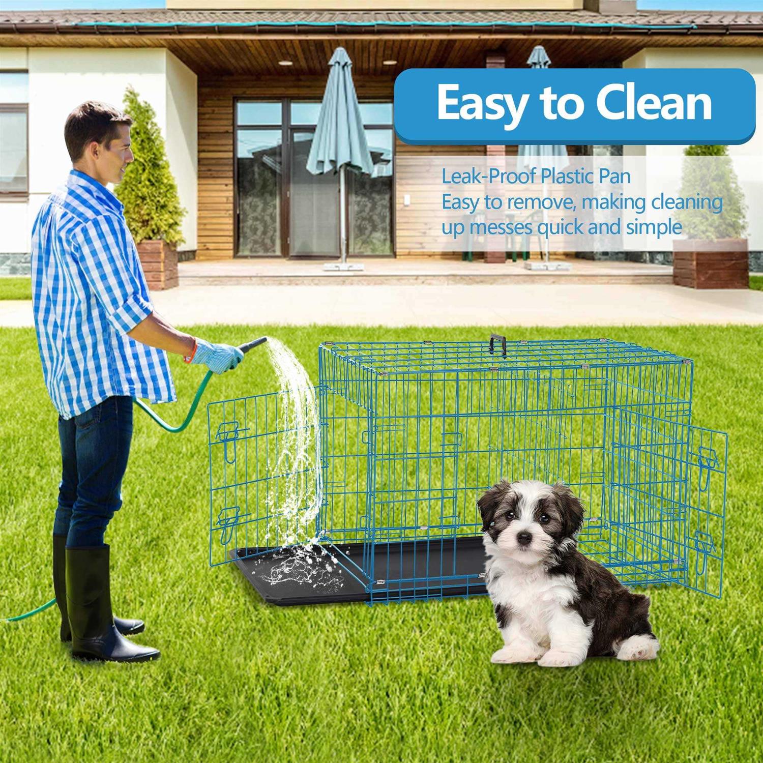 Cl.hpahkl Dog Cage for Large Dogs Indoor, Folding Dog Crates and Kennels Double Door - Pet Supplies online store