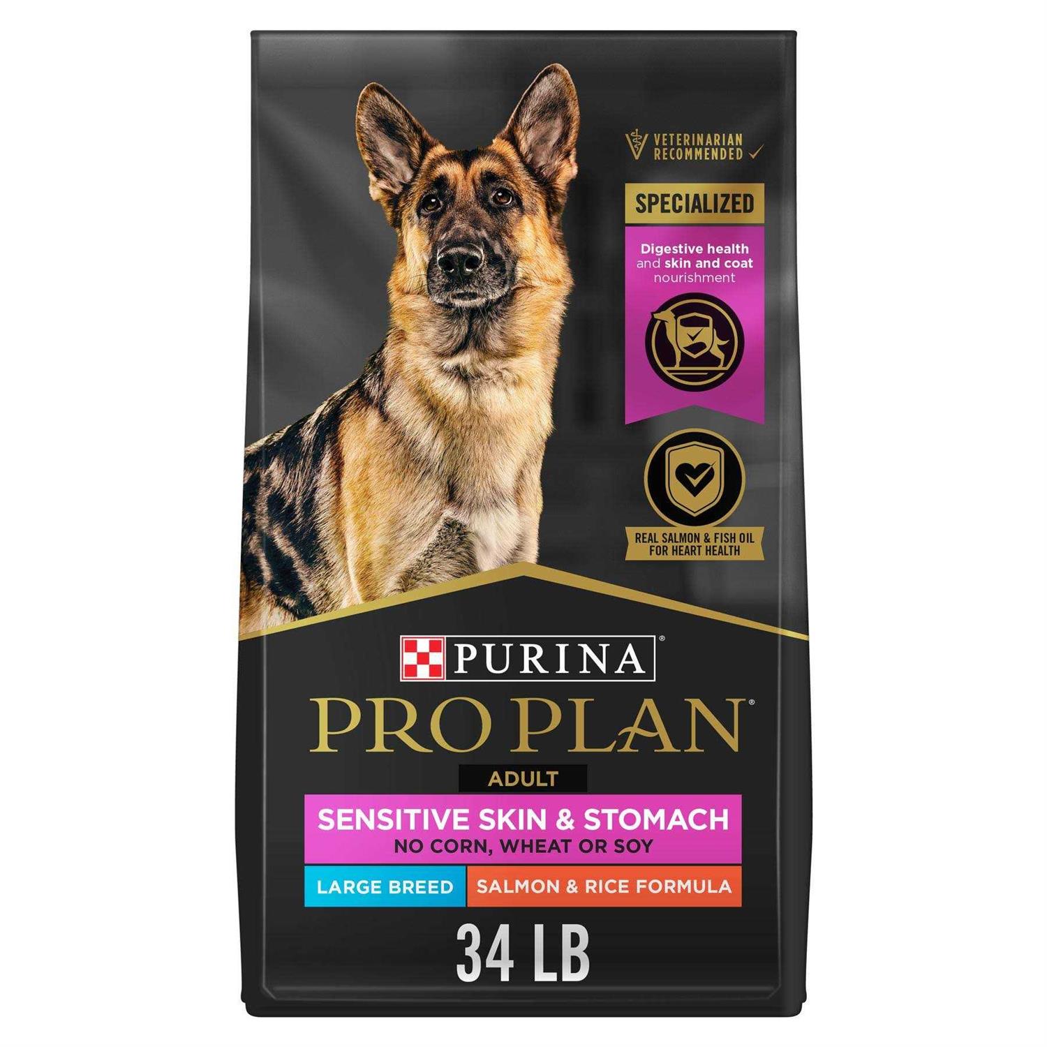 Purina Pro Plan Sensitive Skin & Stomach Salmon Adult Large Breed Formula Dry Dog Food, 34-lb bag - Pet Supplies online store