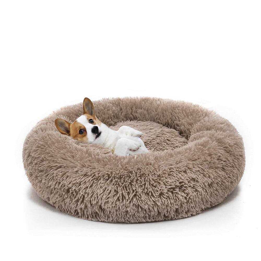 Round Plush Pet Bed for Dogs & Cats,Fluffy Soft Warm Calming Bed Sleeping Kennel Nest - Pet Supplies online store