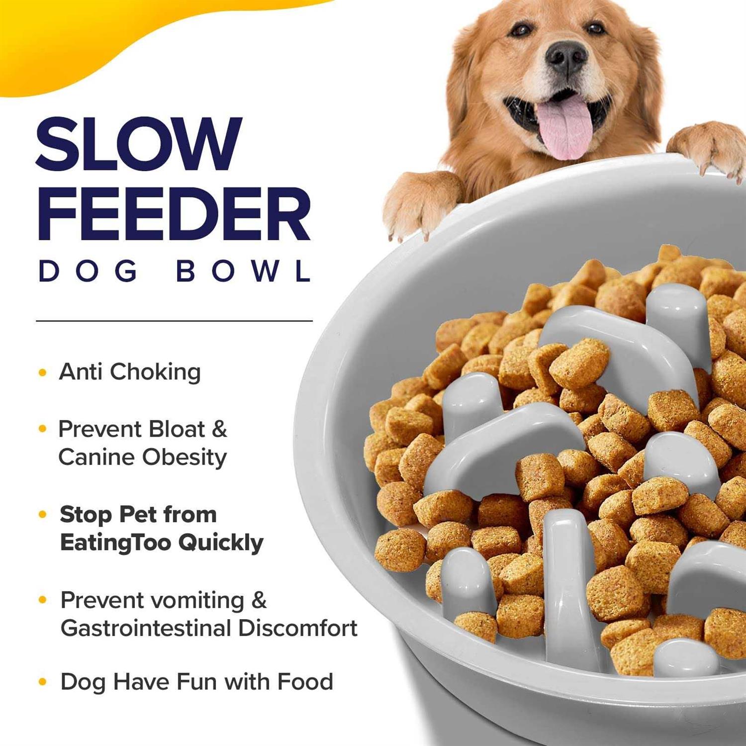 Ciconira Metal Elevated Dog Bowls with Slow Feeder & Spillproof Mat 8°Tilted Raised Dog Bowl Stand with Two 1.3L Stainless Steel Food Water Bowls,4 - Pet Supplies online store