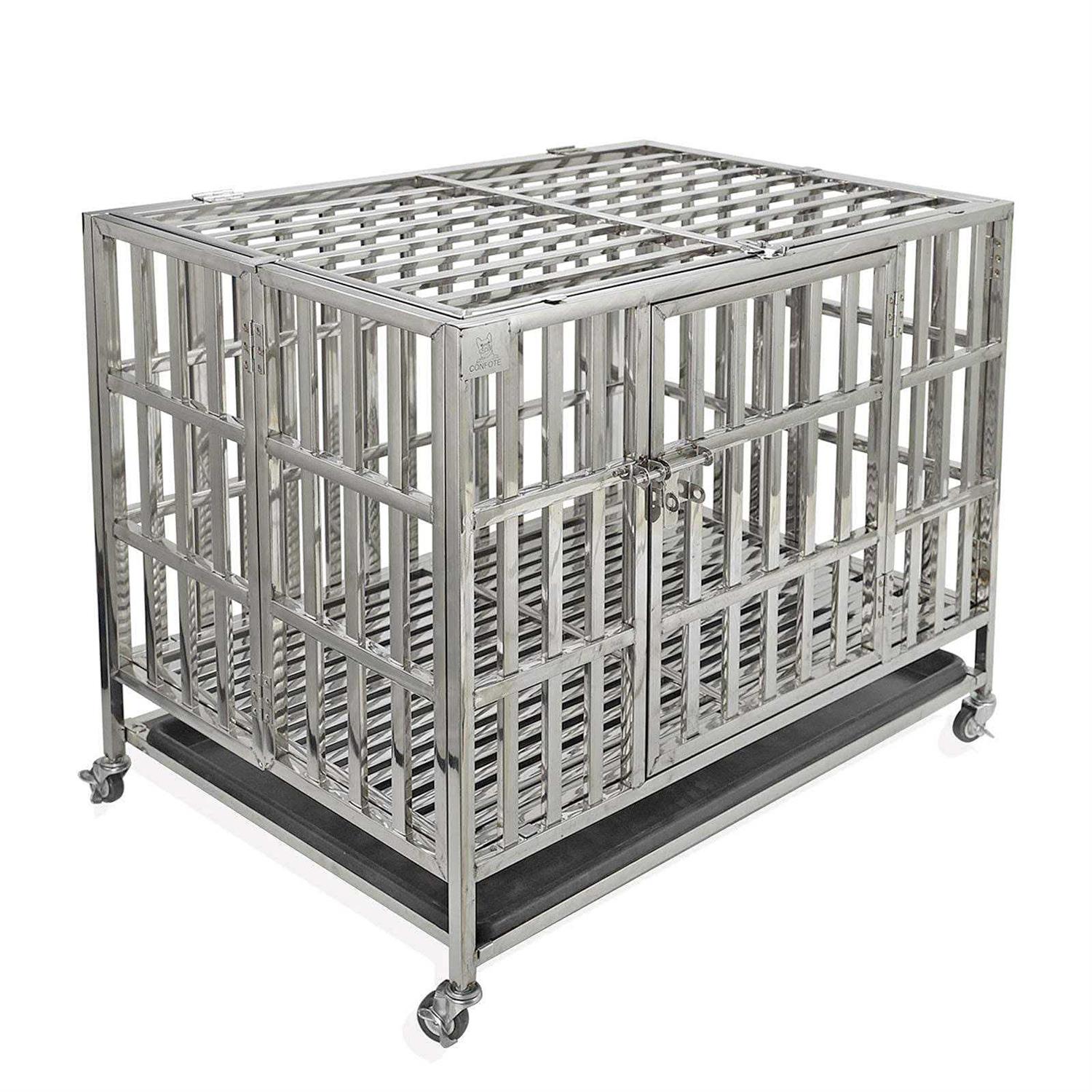 Confote Heavy Duty Stainless Steel Dog Cage Kennel Crate and Playpen for Training Large Dog Indoor Outdoor with Double Doors & Locks Design - Pet Supplies online store