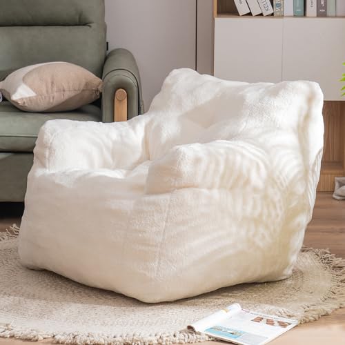 Bean Bag Chairs, Bean Bag Couch for Kids and Adults, Lounge Sofa Chair Fluffy for Bedroom, Living Room, Dorm Room, Premium Durable Teddy Fabric and Foam, Coffee