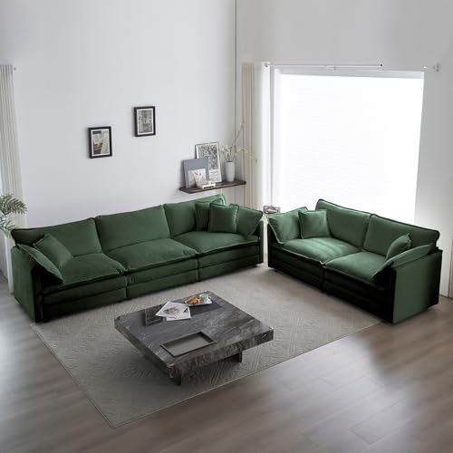 KIVENJAJA Chenille Sofa Set 2 Piece, Modern Cloud Couch and Loveseat Set Comfy Living Room Furniture Sets with 9 Pillows, Beige