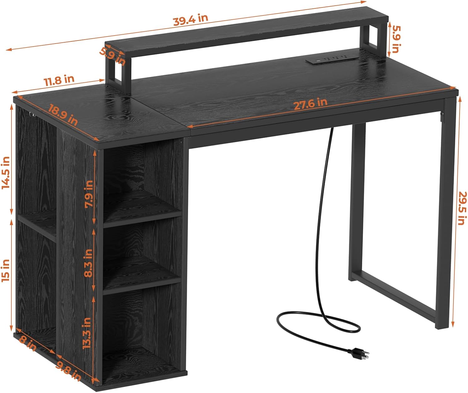Coavas 31.5 inch Folding Desk No Assembly Required, 39.4 inch Gaming Desk with Power Outlets and Storage Shelves,Black