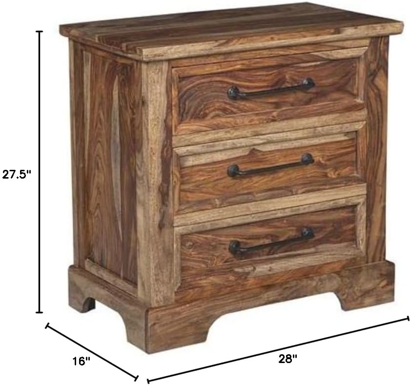 Crossroads Solid Sheesham Wood Bedroom Nightstand in Brown