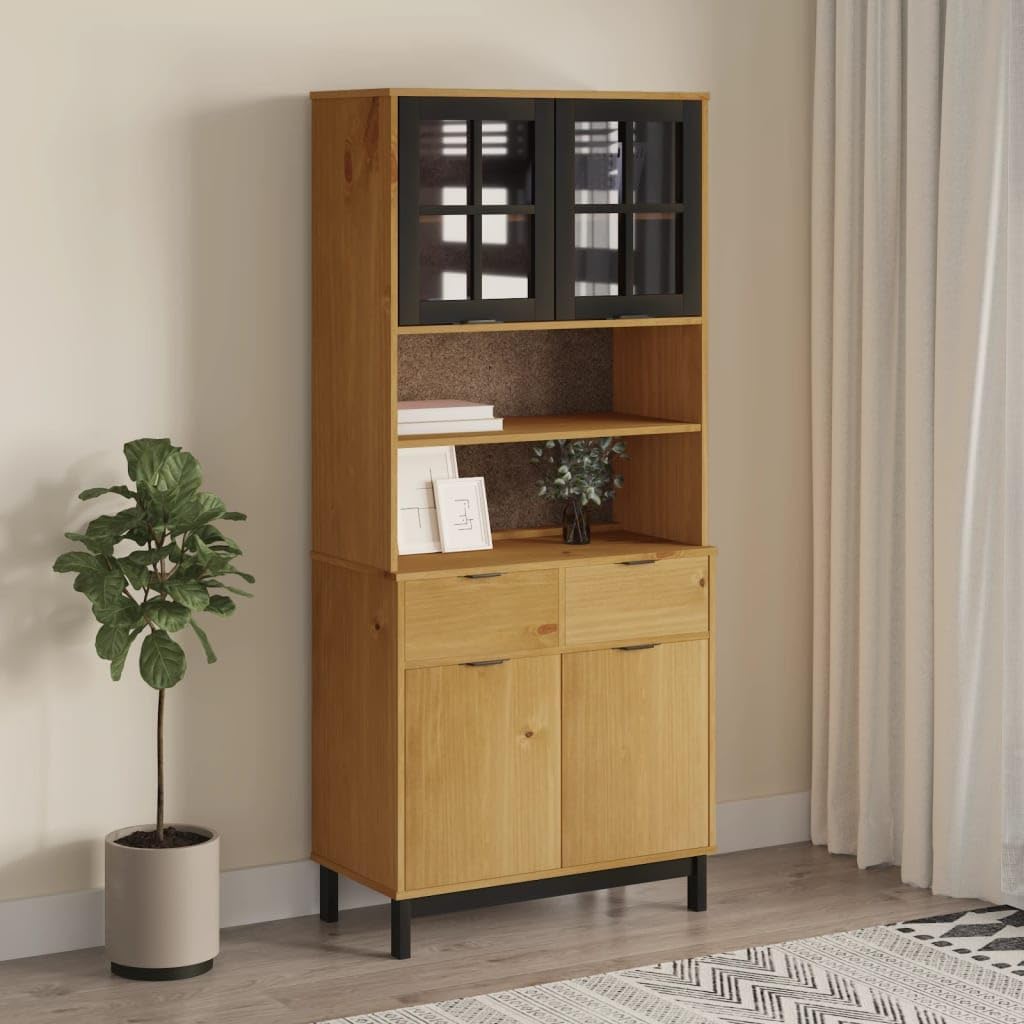 XAVIER Sideboard Cabinet、Storage Cabinet、Kitchen Decor、Entryway Cabinet Highboard with Glass Doors FLAM 31.5