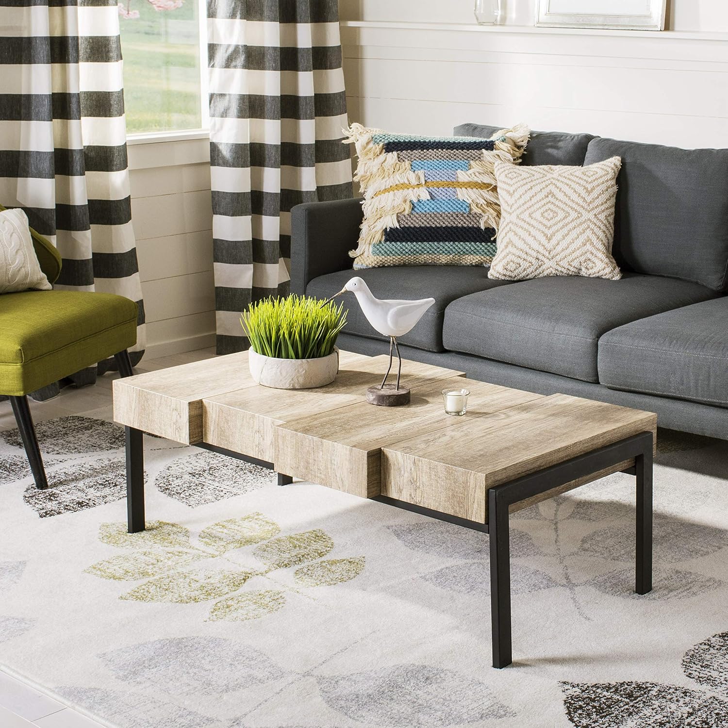 Safavieh Home Collection Alexander Canyon Grey and Black Rectangular Contemporary Rustic Coffee Table