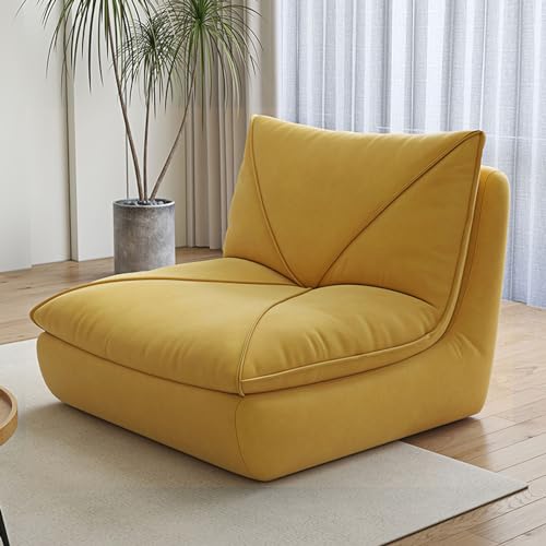 Mid Century Floor Sofa, Suede/Cat Claw Leather Floor Lounge Chair Lazy Sofa Accent Chair for Living Room Bedroom Salon Office (Color : Yellow)