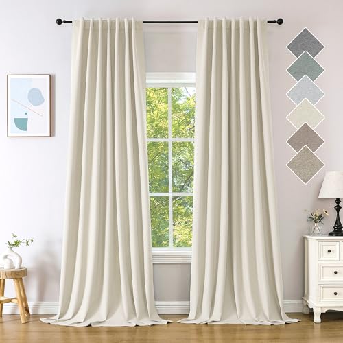Linen Texture 100% Blackout Curtains 96 inches Long for Bedroom Living Room Darkening Full Black Out Rod Pocket & Back Tab Thermal Insulated Home Decor Window Drapes，2 Panels Set，Grey