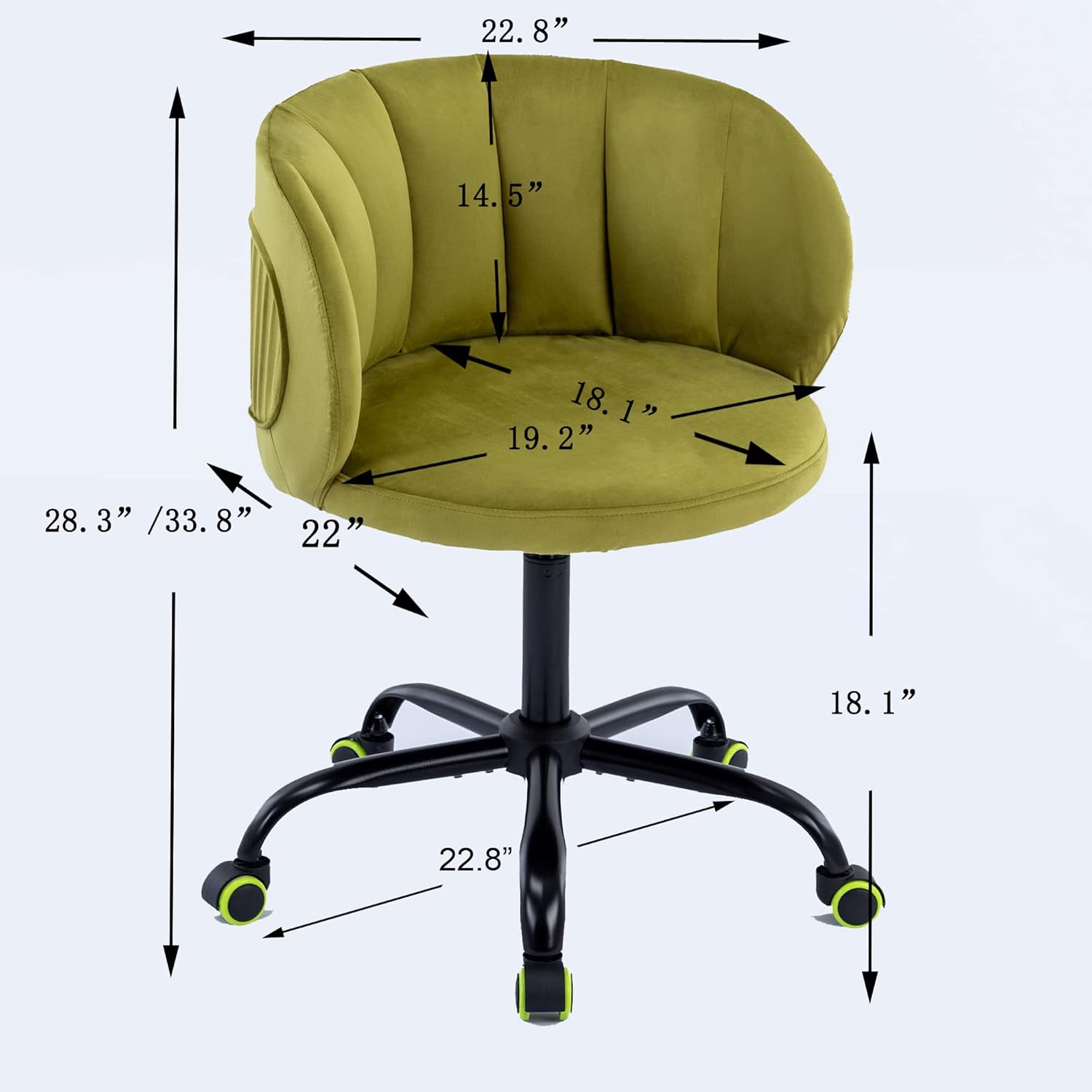 Modern Velvet Fabric Office Chair, 360° Swivel, Height Adjustable, Comfortable Upholstered Accent Chair, Olive Green
